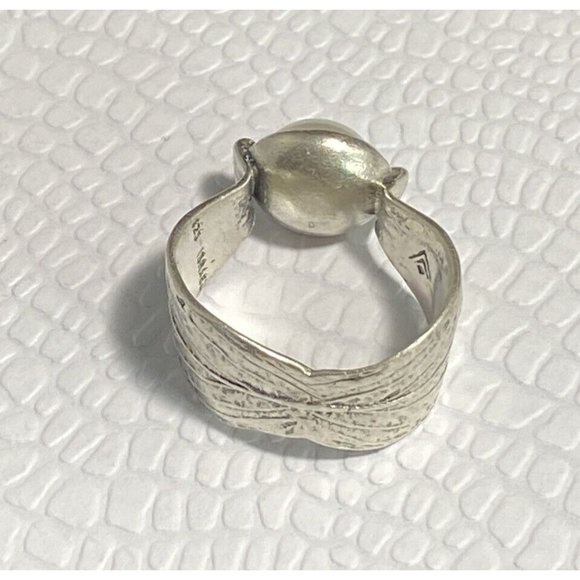 SILPADA 925 STERLING SILVER 925 Pearl RING Size 7 Retired Floral Leaf Etched - Picture 6 of 8